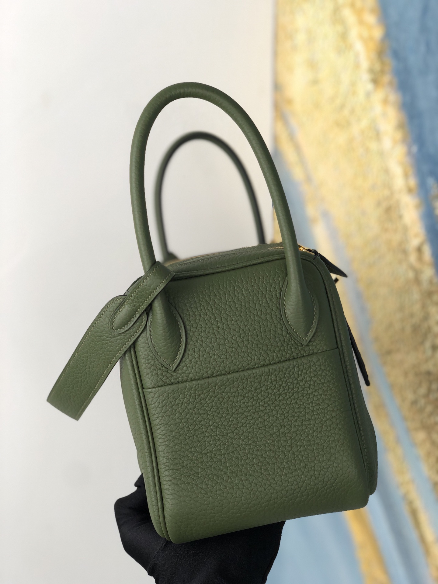 에르메스 린디백26 그린 금장 끌레망스 가죽